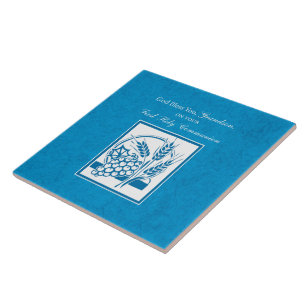Carreau En Céramique Première communion petit-fils Bleu, Blé, Raisins