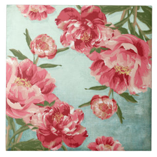 Carreau En Céramique Pretty Retro Flower Chintz Peonies