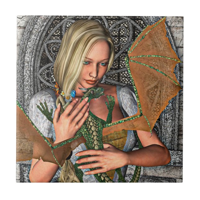 Carreau En Céramique Princesse et Dragon (Devant)