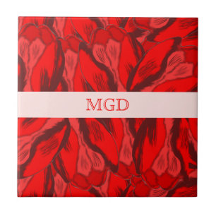 Carreau En Céramique Profusion de Nouveau d'art des tulipes rouges avec