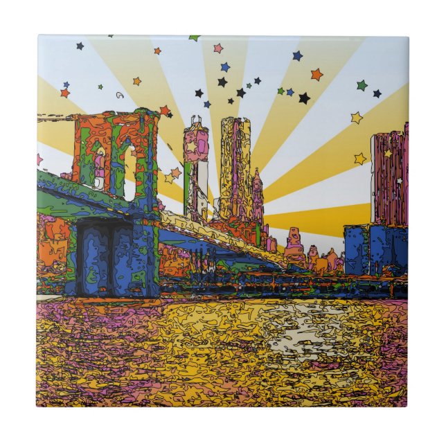 Carreau En Céramique Psychedelic New York : Brooklyn Bridge, WTC #1 (Devant)