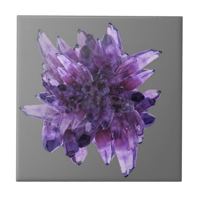CARREAU EN CÉRAMIQUE PURPLE AMÉTHYST QUARTZ CRYSTALS MINÉRAL (Devant)