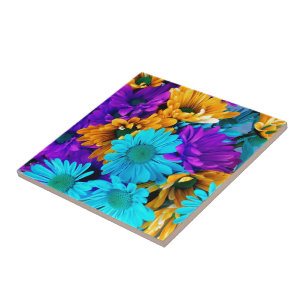Carreau En Céramique Purple Gold N Turquoise Daisies