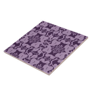 Carreau En Céramique Purple Lavender Ornate Moderne Élégant Motif feuil