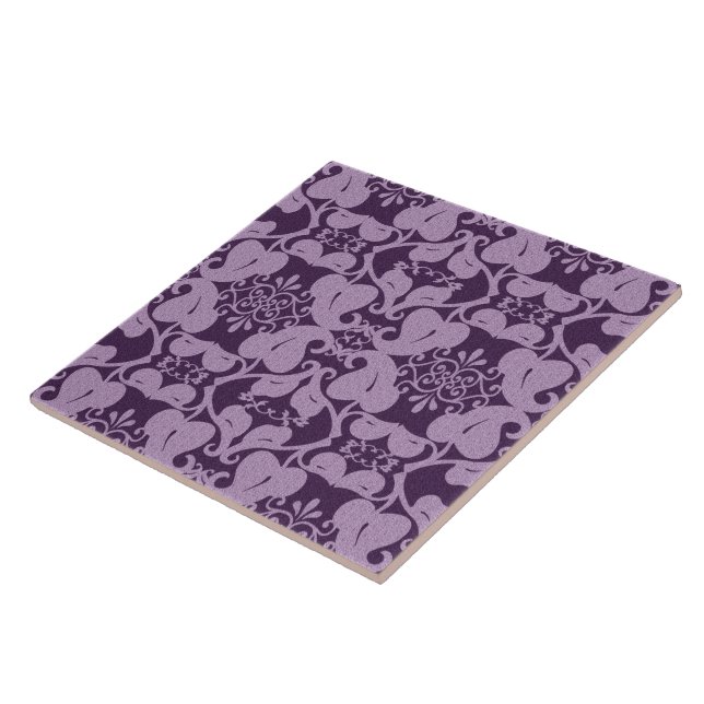 Carreau En Céramique Purple Lavender Ornate Moderne Élégant Motif feuil (Côté)