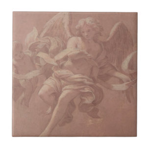 Carreau En Céramique Putto et ange tenant une banderole