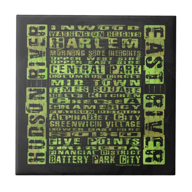 Carreau En Céramique Quartiers de New York Vert (Devant)