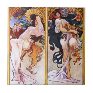 Carreau En Céramique Quatre Saisons par Alfons Mucha Art Déco Nouveau