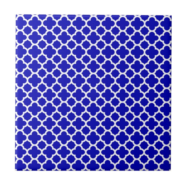Carreau En Céramique Quatrefoil blanc bleu (Devant)