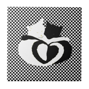 Carreau En Céramique Queues CAT - amour noir blanc