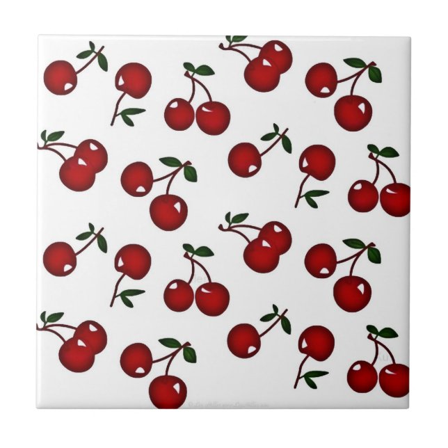 Carreau En Céramique RAB Rockabilly Cerises rouges sur Carrelage blanc (Devant)