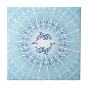 Carreau En Céramique "Radiance des dauphins"   Côte bleue de Mandala