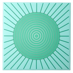 Carreau En Céramique Rayon de soleil géométrique moderne - Aqua et vert