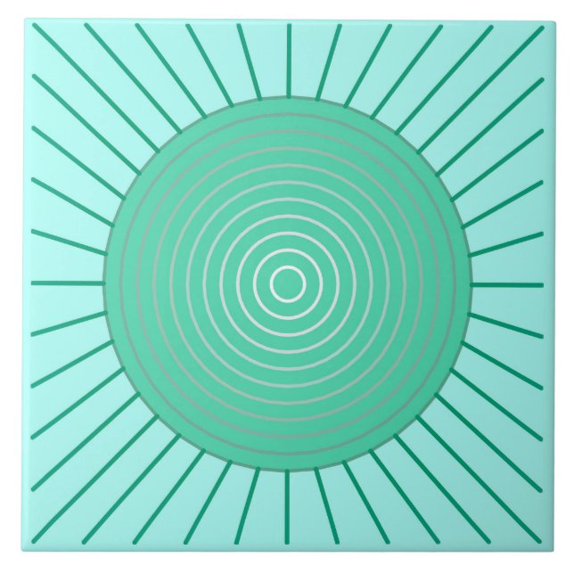 Carreau En Céramique Rayon de soleil géométrique moderne - Aqua et vert (Devant)