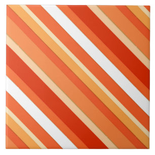 Carreau En Céramique Rayures de bonbons superposées - orange et blanc