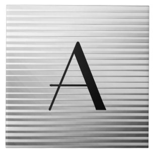 Carreau En Céramique Rayures de satin d'argent d'art déco de monogramm