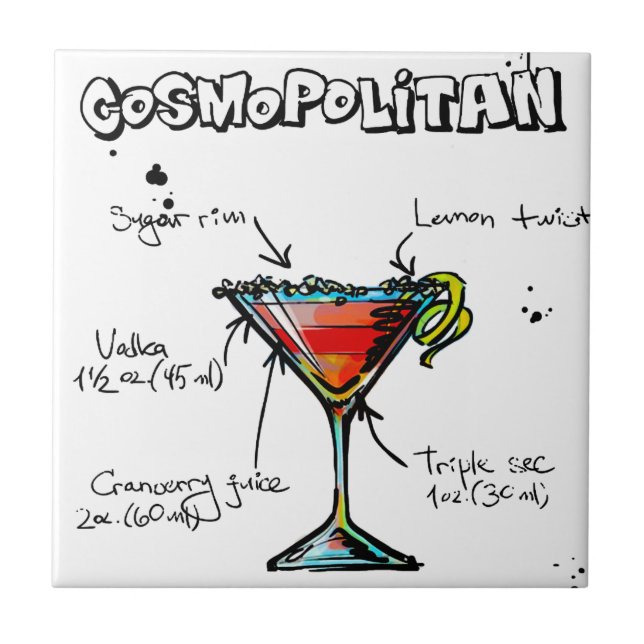 Carreau En Céramique Recette cosmopolite de cocktail (Devant)