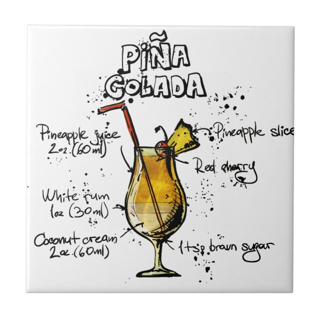 Carreau En Céramique Recette Pina Colada de cocktail (Devant)