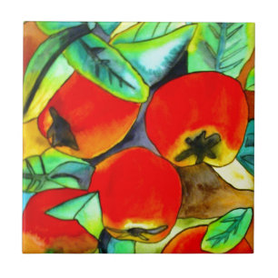 Carreau En Céramique Red Apples aquarelle art original