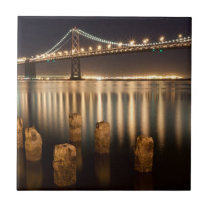 Carreau En Céramique Réflexions de nuit de pont de baie d'Oakland