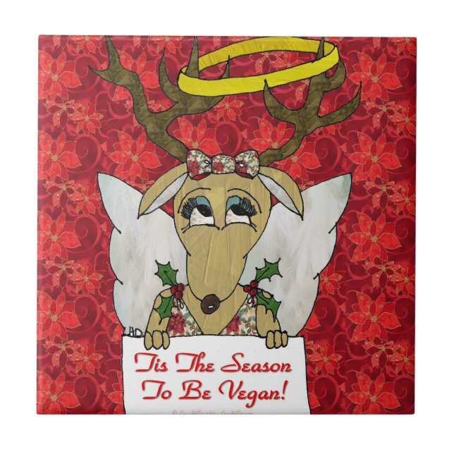 Carreau En Céramique Reindeer Tis Season to Be Vegan Angel Tile (Devant)