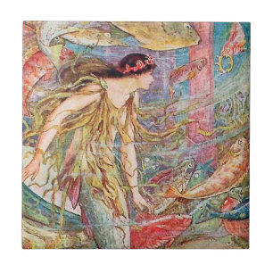 Carreau En Céramique Reine des poissons - livre féerique orange