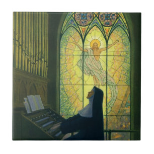Carreau En Céramique Religion vintage, Soeur Jouer un organe dans l'Egl