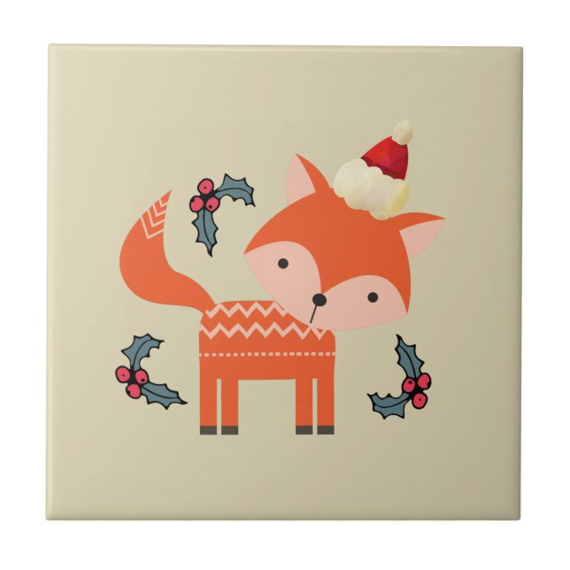 Carreau En Céramique Renard Orange À Santa Hat Joli Noël Whimsical (Devant)