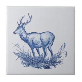 Carreau En Céramique Repro 1876 Wedgwood Buck Deer avec Antlers Tile Bl