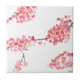 Carreau En Céramique Ressort d'aquarelle rose fleurs de cerisier