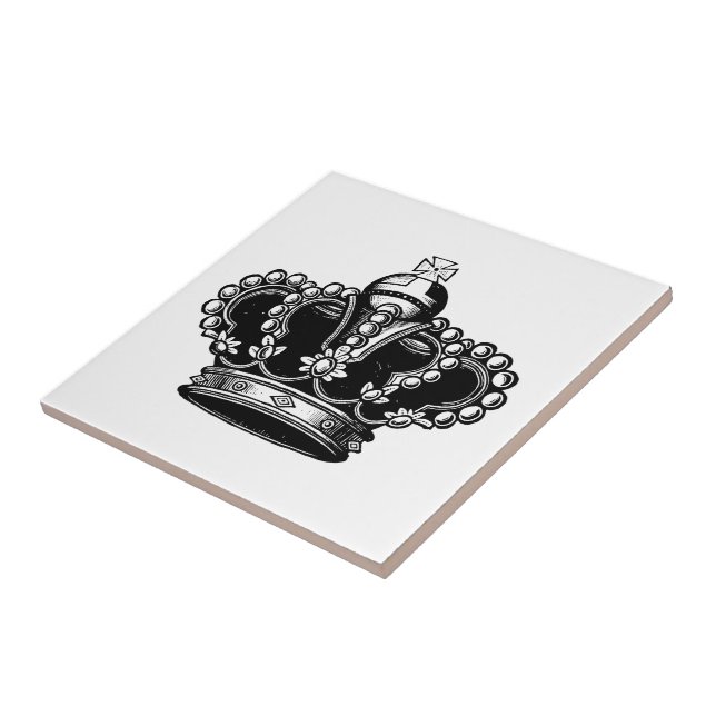 Carreau En Céramique Rétro belle couronne royale noire et blanche (Côté)