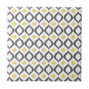Carreau En Céramique Retro Geometric Ikat Yellow Gray Pattern