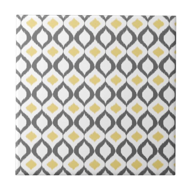 Carreau En Céramique Retro Geometric Ikat Yellow Gray Pattern (Devant)