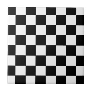Carreau En Céramique Rétro hippie de damier noir et blanc