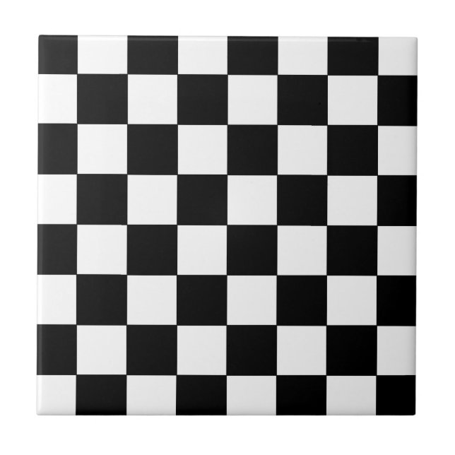 Carreau En Céramique Rétro hippie de damier noir et blanc (Devant)