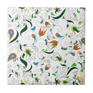 Carreau En Céramique Rétro jaune bleu orange vert de Paisley