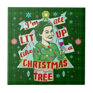 Carreau En Céramique Rétro Lit potable de femme d'humour de Noël drô