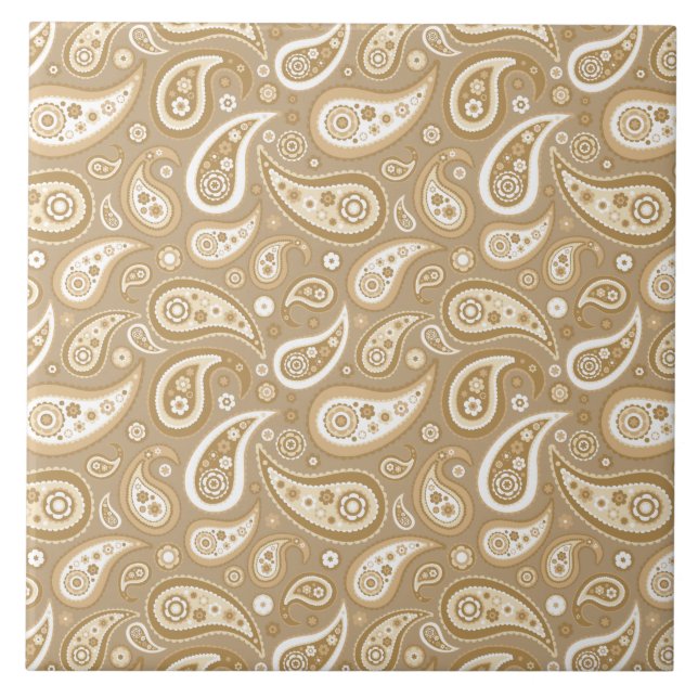 Carreau En Céramique Rétro motif d'or de Paisley (Devant)