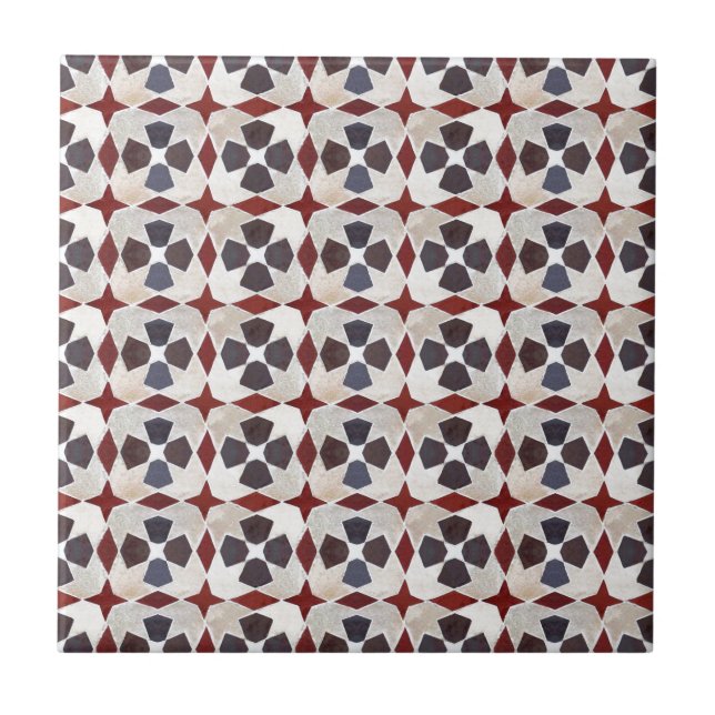 Carreau En Céramique Rétro motif marocain (rouge, bleu, beige) (Devant)