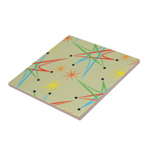 Carreau En Céramique Rétro motif multicolore atomique de Starburst