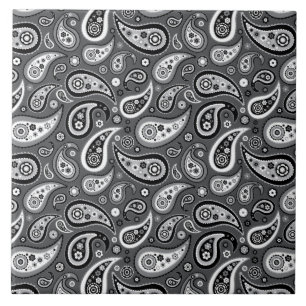 Carreau En Céramique Rétro motif noir et gris de Paisley