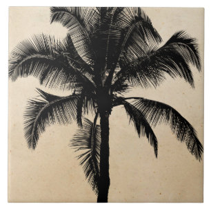 Carreau En Céramique Rétro noir tropical hawaïen de silhouette de