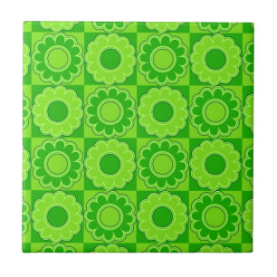 Carreau En Céramique rétro vert de flower power des années 1970