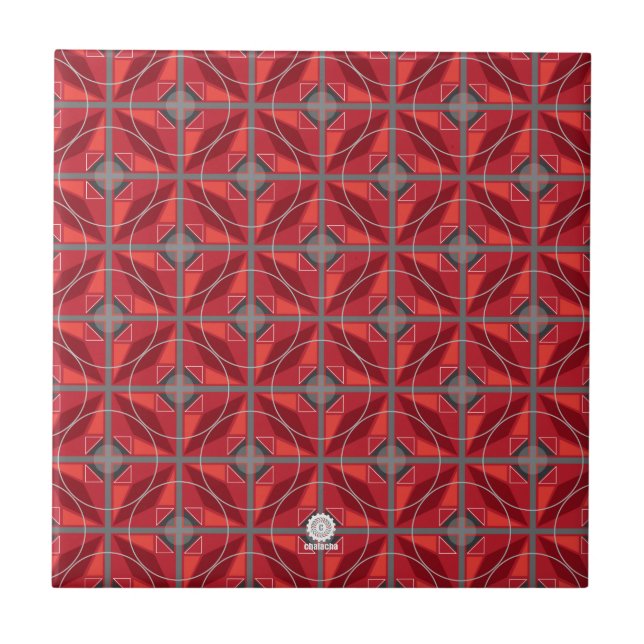 Carreau En Céramique Rétros cercles 60s originaux et diamants rouges (Devant)