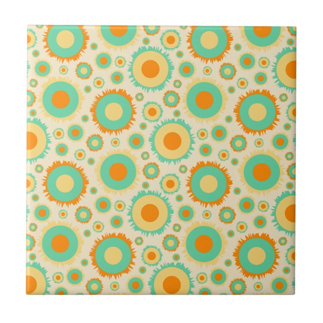 Carreau En Céramique Rétros points hippies dans orange, vert, et Tan (Devant)