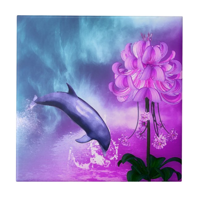 Carreau En Céramique Rêves de dauphins en fleurs (Devant)