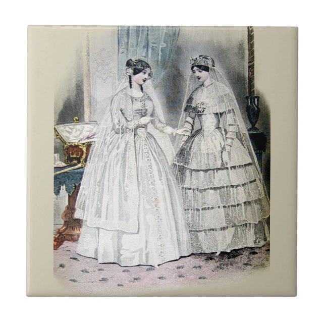 Carreau En Céramique Robe Mariage victorienne deux femmes (Devant)
