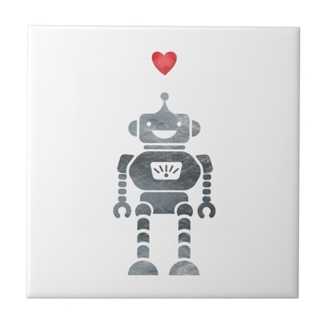 Carreau En Céramique Robot joli et petit coeur rouge (Devant)