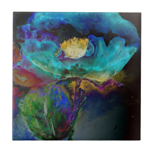 Carreau En Céramique Romantique élégant tableau turquoise floral aquare