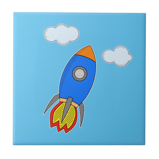 Carreau En Céramique Roquette D'Espace De Cartographie Dans Le Ciel Ble (Devant)